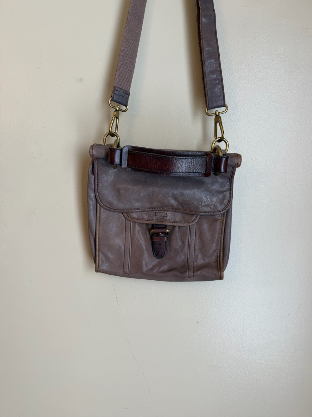 FOSSIL Long Live Vintage 1954 Emory Grayish Brown Leather Bag Brass  No Key